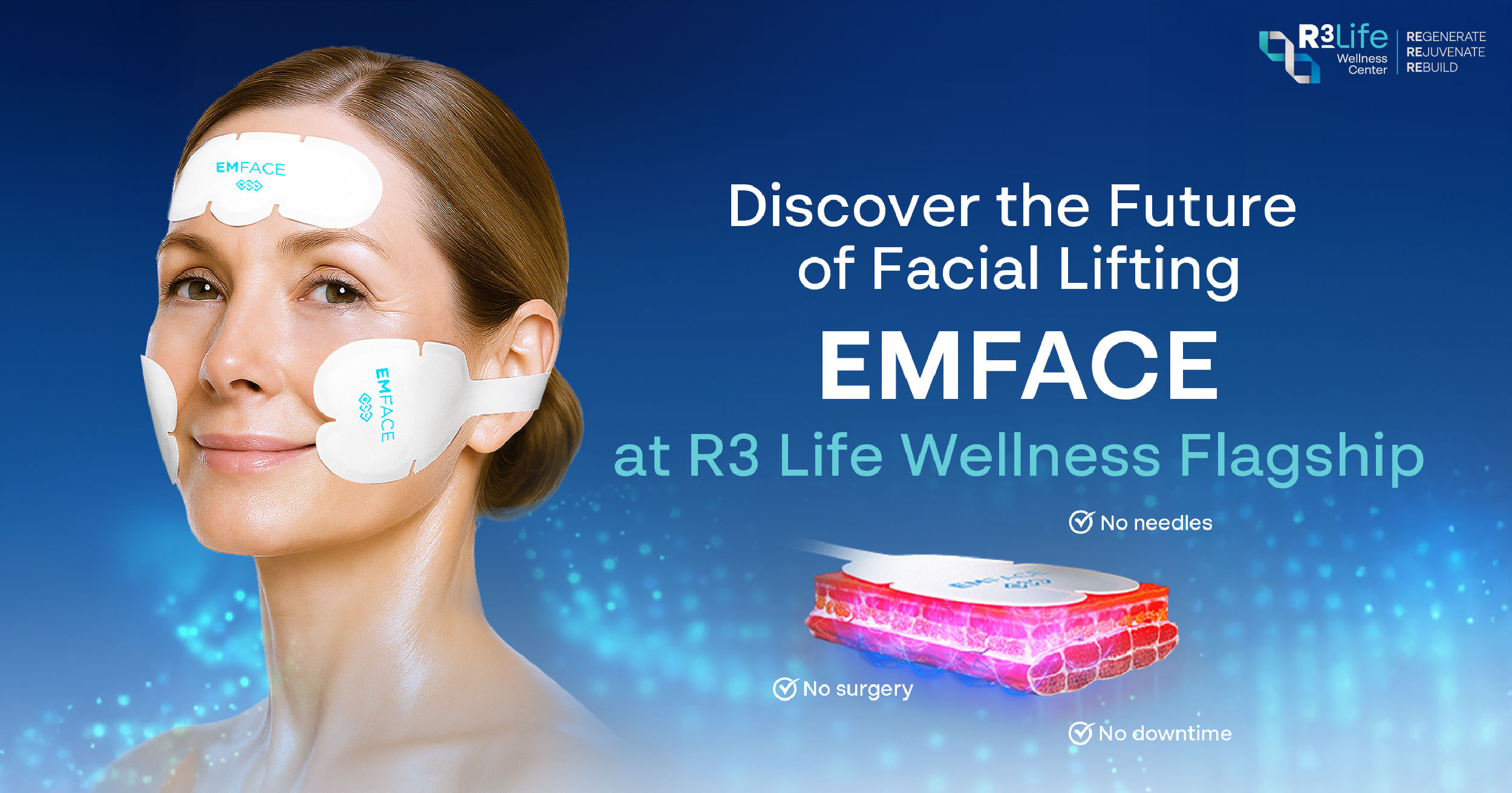 EMFACE facial lifting treatment at R3 Life Wellness Center, the Future of Non-Surgical Facial Lifting
