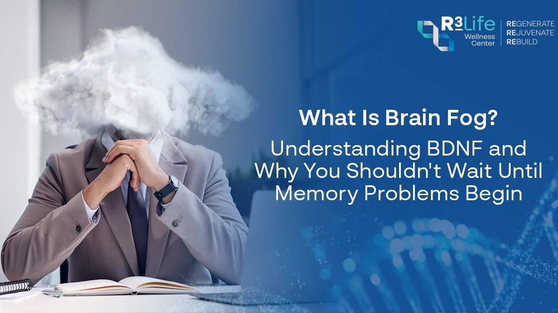 Office worker with a cloud in place of his head, representing brain fog and mental fatigue