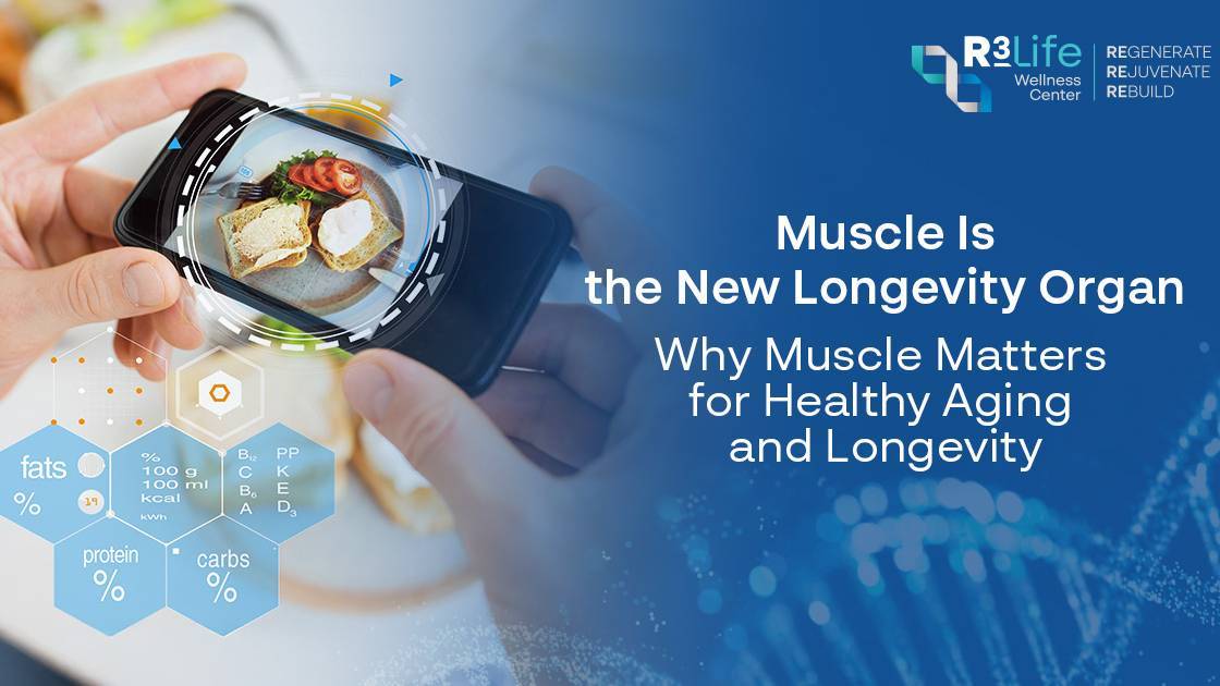 Hands using a smartphone to analyze breakfast nutrition for healthy eating and muscle maintenance