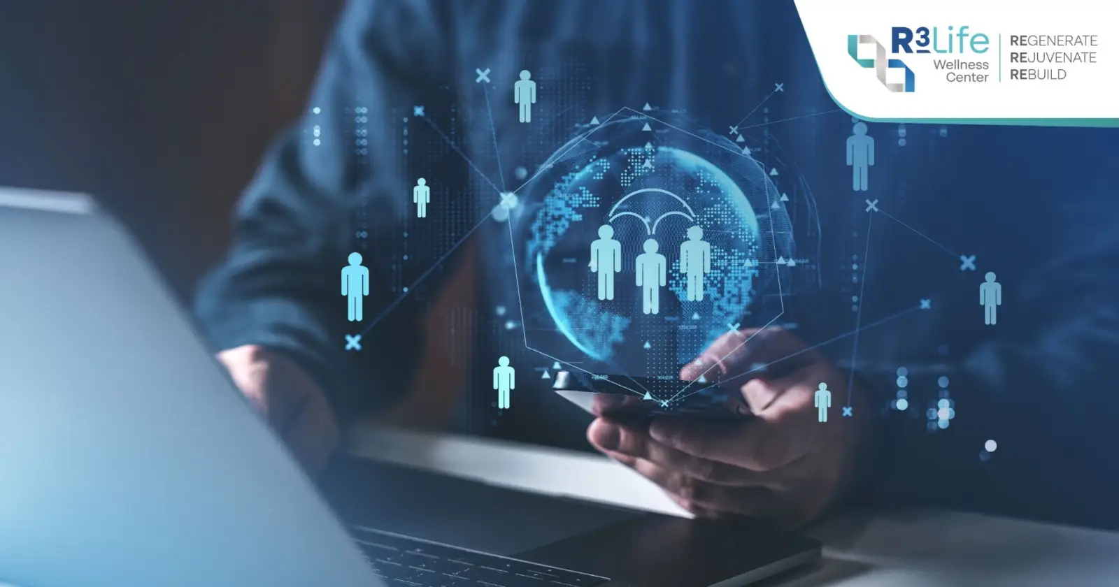 Digital social network illustrating social connection and influence on health behaviors